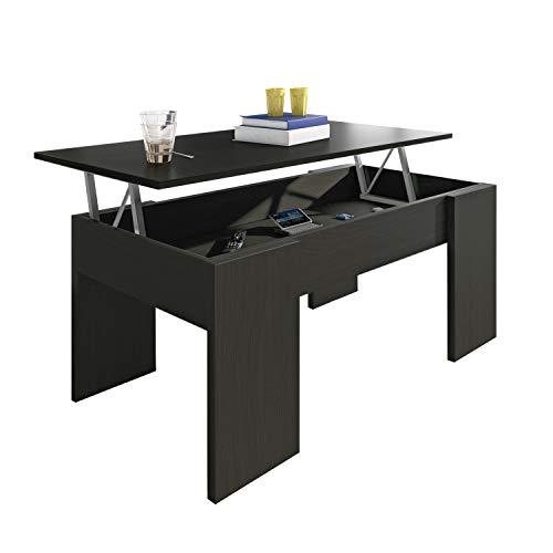 Mesa de Centro elevable, mesita de salón Comedor, Acabado en Wengué, Modelo Gala, Medidas: 90 cm (Largo) x 50 cm (Ancho) x 33,8/45,3 cm (Alto)