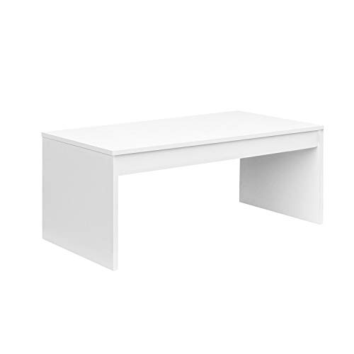 Mesa de Centro Elevable, Modelo Zenit, Mesita Salon Comedor, Acabado en Blanco Brillo, Medidas: 102 cm (Ancho) x 43/54 cm de (Alto) x 50 cm (Fondo)