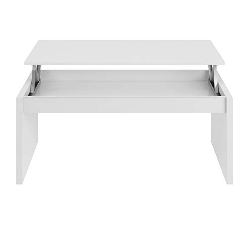 Mesa de Centro Elevable, Modelo Zenit, Mesita Salon Comedor, Acabado en Blanco Brillo, Medidas: 102 cm (Ancho) x 43/54 cm de (Alto) x 50 cm (Fondo)