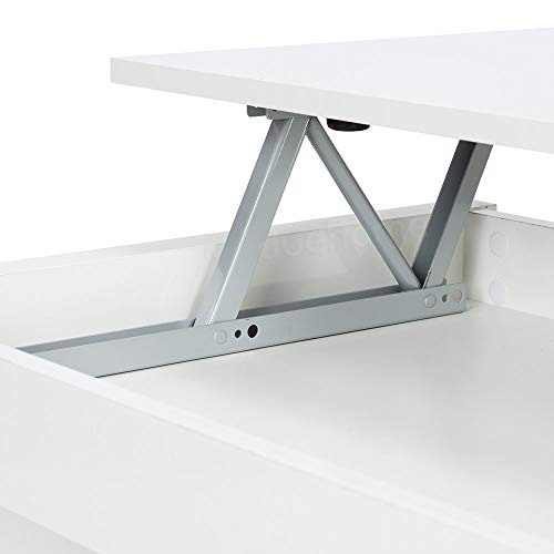 Mesa de Centro Elevable, Modelo Zenit, Mesita Salon Comedor, Acabado en Blanco Brillo, Medidas: 102 cm (Ancho) x 43/54 cm de (Alto) x 50 cm (Fondo)