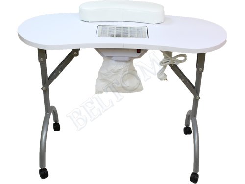 Mesa para manicura Plegable, con Aspirador, reposamuñecas y Bolsa de Transporte - 12 KG - 98 x 44 x 77 cm - Blanco