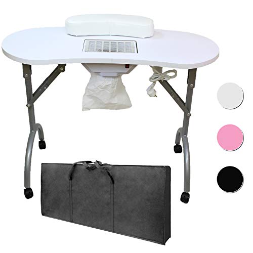 Mesa para manicura Plegable, con Aspirador, reposamuñecas y Bolsa de Transporte - 12 KG - 98 x 44 x 77 cm - Blanco