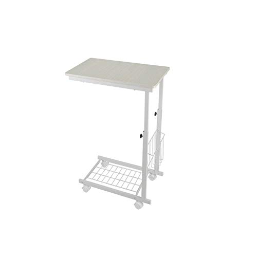 Mesita de Cama con Ruedas, Mesa Auxiliar Multiusos portátil, Altura Ajustable, Apta para Dormitorio, salón, Dormitorio, Oficina, 30 x 50 x 60~80 cm, Color Blanco