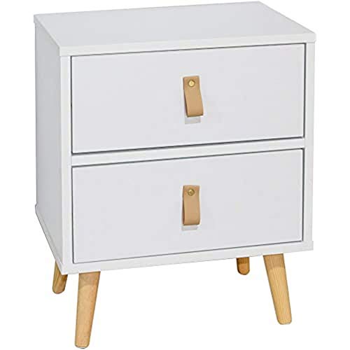 Mesita noche blanca 2 cajones Anzio dormitorio moderna pata madera 50x40x30 cm