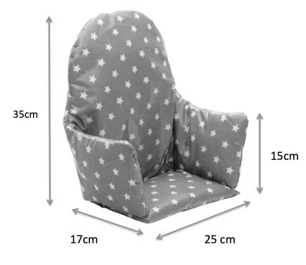 Messy Me- Cojín de asiento. Silla alta IKEA Antilop- Limpieza fácil de hule- tela- Refuerzo de silla de bebé para comidas (Gris con estrellas)