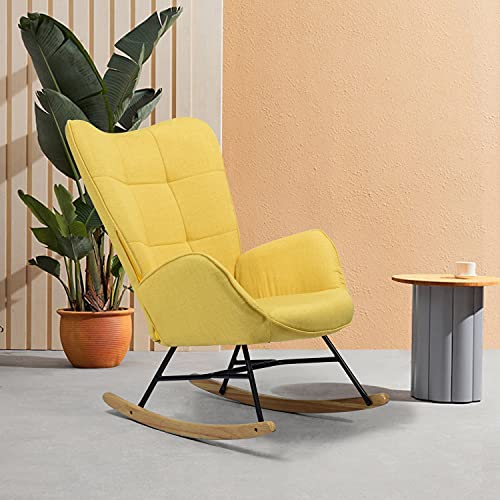 MEUBLE COSY Kelan Yellow Sillón Mecedora Moderna Sillas Relax De Salón Dormitorio Comedor, Tela, Amarillo, 69x84x97cm