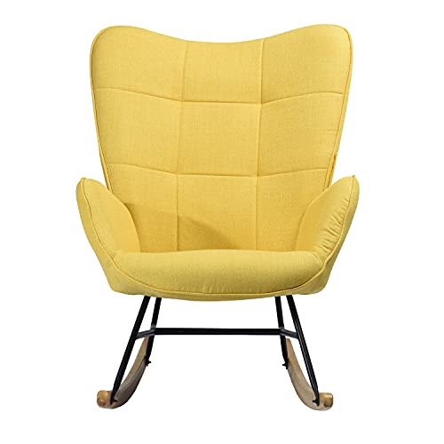 MEUBLE COSY Kelan Yellow Sillón Mecedora Moderna Sillas Relax De Salón Dormitorio Comedor, Tela, Amarillo, 69x84x97cm