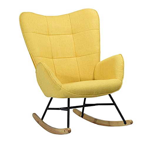 MEUBLE COSY Kelan Yellow Sillón Mecedora Moderna Sillas Relax De Salón Dormitorio Comedor, Tela, Amarillo, 69x84x97cm