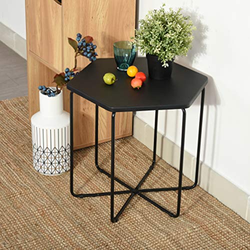 MEUBLE COSY mesa baja escandinava, mesa de salón, mesa de sofá minimalista moderna, mesa redonda de diseño moderno, negro, 45,5 x 40 x 41,5 cm 1.0