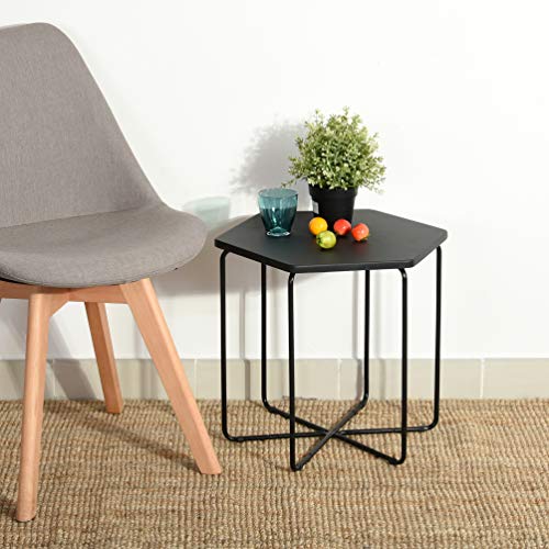 MEUBLE COSY mesa baja escandinava, mesa de salón, mesa de sofá minimalista moderna, mesa redonda de diseño moderno, negro, 45,5 x 40 x 41,5 cm 1.0