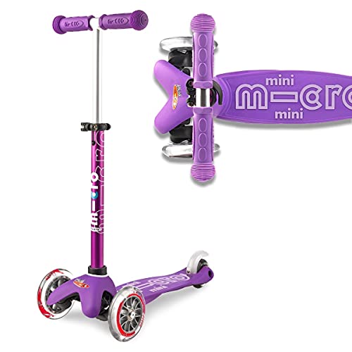 Micro® Mini Deluxe, Original Design, Patinete 3 Ruedas, 2-5 Años, Peso 1,95kg, Carga Máx: 50kg, Altura 48-68cm, Ruedas PU 120/80mm, Rodamientos ABEC 9, Plataforma antideslizante (Morado)