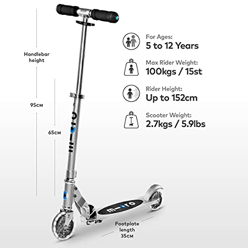 Micro® Sprite LED, Original Design, Patinete 2 Ruedas con iluminación LED Plegable, +6 Años, Peso 2,85kg, Carga Máx 100Kg, Aluminio, Plataforma Antideslizante, Rodamientos ABEC 9 (Aluminio)