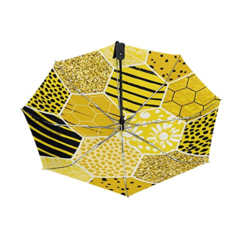 Miel De Abeja Amarillo Art Nido De Abeja Paraguas Plegable Automático Resistencia contra Viento Paraguas Impermeable de Viaje para Hombres Mujeres