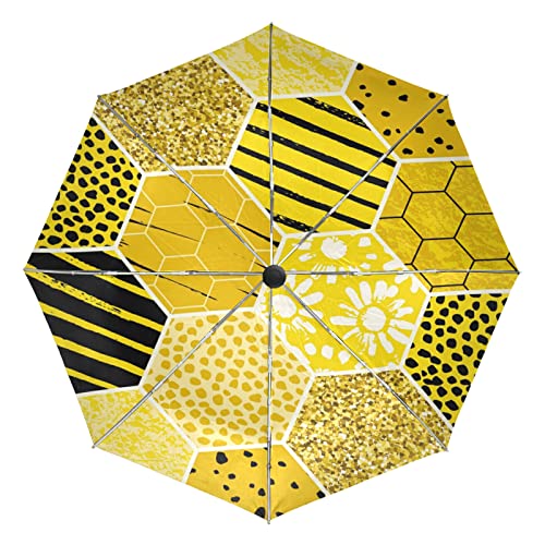 Miel De Abeja Amarillo Art Nido De Abeja Paraguas Plegable Automático Resistencia contra Viento Paraguas Impermeable de Viaje para Hombres Mujeres