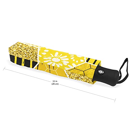 Miel De Abeja Amarillo Art Nido De Abeja Paraguas Plegable Automático Resistencia contra Viento Paraguas Impermeable de Viaje para Hombres Mujeres