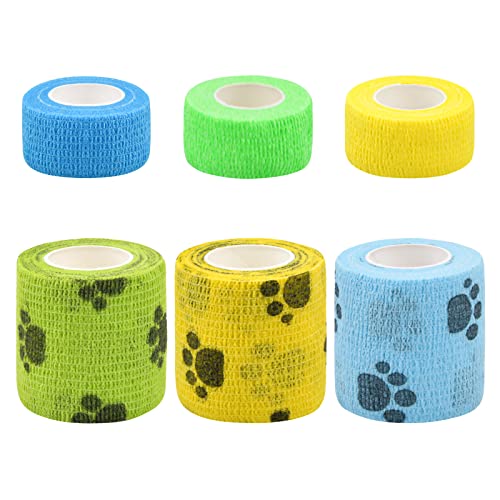 Mikihat 6 Rollos de Vendas Autoadhesivas Vendaje Cohesivo, Vet Wrap Vendaje Adhesivo para Mascotas Perros, Vendaje Elastico Adhesivo No Tejido para Muñecas de Dedos, Esguinces de Tobillo e Hinchazón