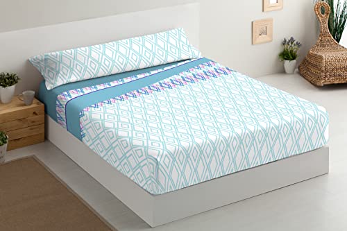 Milarosa Juego Sabanas Invierno Estampadas 3 Piezas. Microfibra. Juego Sabanas Encimera, Sabana Bajera Ajustable y Funda Almohada. Coralina. Color Dallas Azul. Cama 105 cm