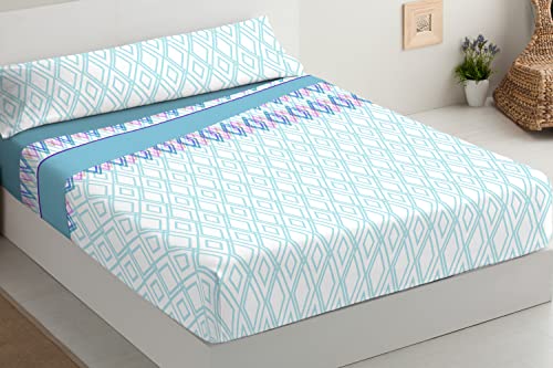 Milarosa Juego Sabanas Invierno Estampadas 3 Piezas. Microfibra. Juego Sabanas Encimera, Sabana Bajera Ajustable y Funda Almohada. Coralina. Color Dallas Azul. Cama 105 cm