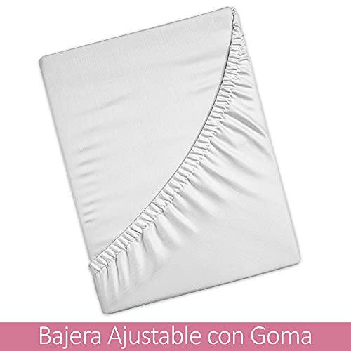 Milarosa Juego Sabanas Lisas 3 Piezas Algodon 100%. Juego de Sabanas Colores. Encimera, Sabana Bajera Ajustable y Funda Almohada. Fabricadas En España. Calidad. Color Blanco. Cama 105 cm