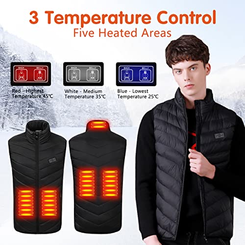 Mincoo Chaleco Térmico con Temperatura Ajustable Chaleco Calentador con 3 Temperaturas & 5 Zonas Ideal para Acampar Actividades al Aire Libre (Black, XL)