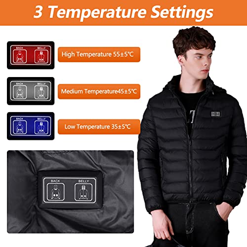 Mincoo Chaqueta Calefactable Adecuado Para Hombres y Mujeres,con Temperatura Ajustable Chaquetas calefactora con 3 Temperaturas & 3 Zonas Ideal Acampar Actividades al Aire Libre invierno(Black, XL)