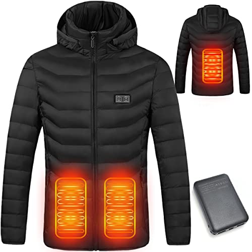 Mincoo Chaqueta Calefactable Adecuado Para Hombres y Mujeres,con Temperatura Ajustable Chaquetas calefactora con 3 Temperaturas & 3 Zonas Ideal Acampar Actividades al Aire Libre invierno(Black, XL)