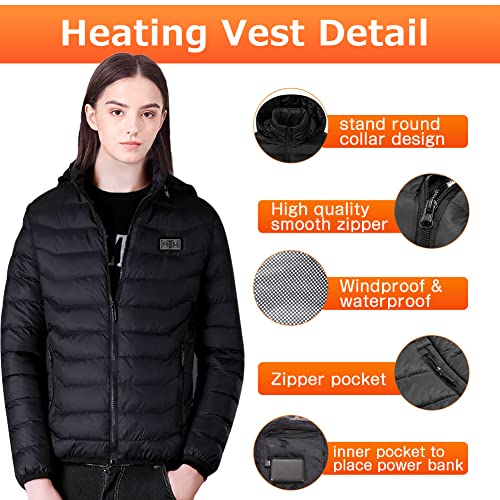 Mincoo Chaqueta Calefactable Adecuado Para Hombres y Mujeres,con Temperatura Ajustable Chaquetas calefactora con 3 Temperaturas & 3 Zonas Ideal Acampar Actividades al Aire Libre invierno(Black, XL)