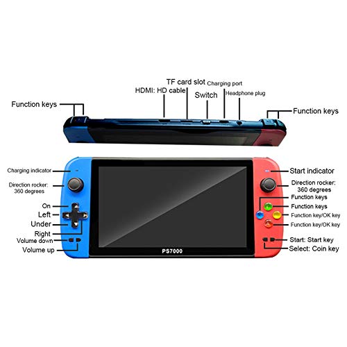 Mini consola de juegos portátil, consola de juegos retro, 3500 juegos clásicos con pantalla grande de alta definición de 7 pulgadas, diseño de joystick doble batería de litio de 4000 mAh incorporada