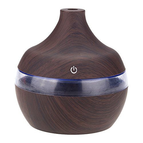 Mini humidificador USB, 300 ml de grano de madera Forma de gota de agua Humidificador LED colorido, función de apagado automático ultra silencioso e inteligente, para coche / hogar / oficina / dormito