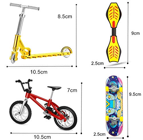 Mini Juego de Juguetes para Dedos, 4 Piezas Patinetas de Dedo Bicicleta de Dedo Scooter de Dedo Tabla de Bbalanceo de Dedos Juegos de Juguetes de Movimiento de Yemas de los Dedos para Regalo de Niños