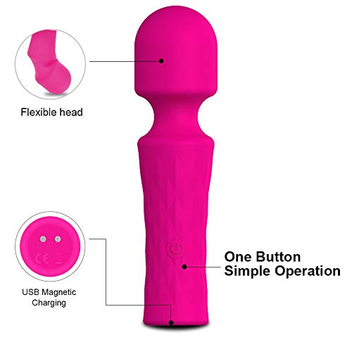 Mini Masajeador de Varita, Masaje Eléctrico de Mano Personal Inalámbrico USB Recargable Impermeable Wand Massager para Mujeres con 10 Modos de Vibración para el Cuello Hombro Espalda Masaje Corporal