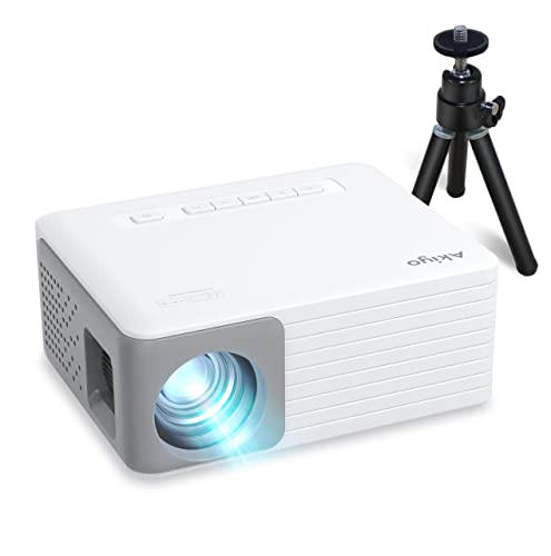 Mini Proyector, AKIYO O1 LED Proyector Portátil, Soporte HD 1080P, ±15 ° Keystone, 25% Zoom, Cine en Casa, Regalos para Niños, para Teléfono, TV Stick, Altavoz, HDMI, Dormitorio, al Aire Libre