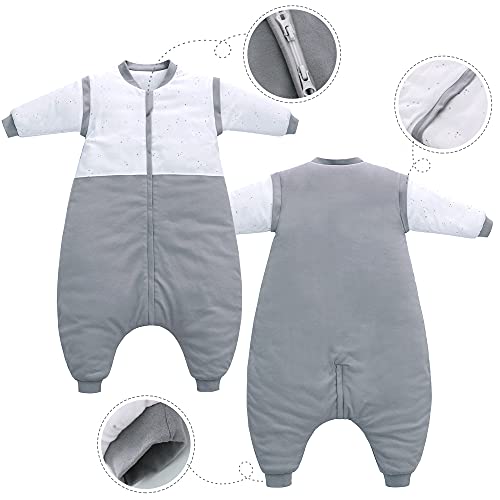 Miracle Baby Pijama de saco de dormir para bebé de invierno con pies de algodón bebé recién nacido niño niña，Mangas Extraíbles,Unisexo-2.5G