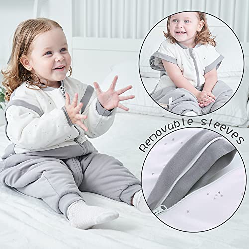 Miracle Baby Pijama de saco de dormir para bebé de invierno con pies de algodón bebé recién nacido niño niña，Mangas Extraíbles,Unisexo-2.5G