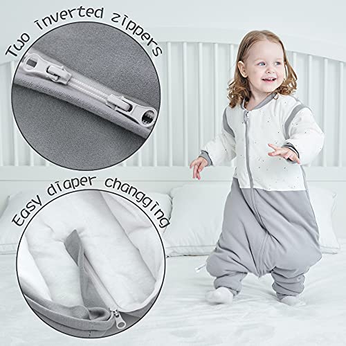 Miracle Baby Pijama de saco de dormir para bebé de invierno con pies de algodón bebé recién nacido niño niña，Mangas Extraíbles,Unisexo-2.5G