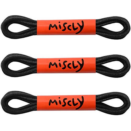 Miscly Cordones Encerados Redondos Finos de Vestir [3 Pares] - Diámetro 2.4 mm (91cm, Negro)