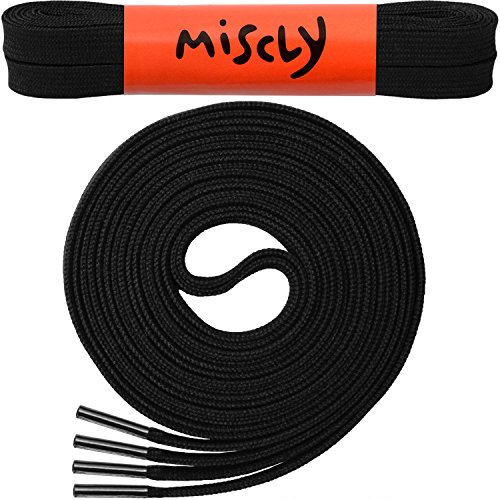 Miscly Cordones Planos [3 Pares] Para Todo Tipo de Zapatos y Zapatillas - Anchura 8 mm (137cm, Negro)