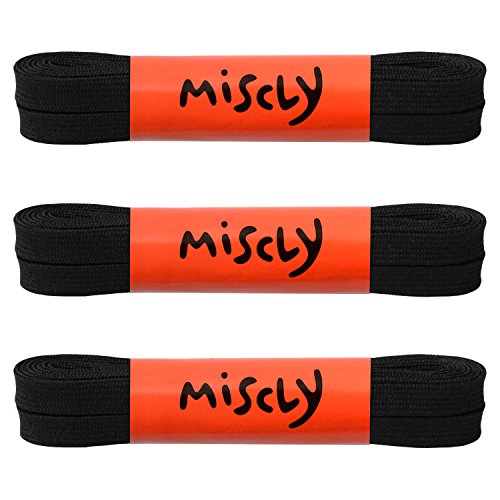 Miscly Cordones Planos [3 Pares] Para Todo Tipo de Zapatos y Zapatillas - Anchura 8 mm (137cm, Negro)