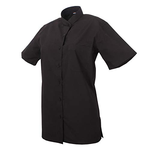 MISEMIYA - Camisa Uniforme Camarera SEÑORA Cuello Mao Mangas Cortas MESERO DEPENDIENTA Barman COCTELERA PROMOTRORAS Blusa - Ref.8271B - XL, Negro