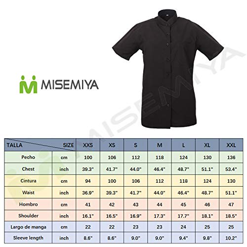 MISEMIYA - Camisa Uniforme Camarera SEÑORA Cuello Mao Mangas Cortas MESERO DEPENDIENTA Barman COCTELERA PROMOTRORAS Blusa - Ref.8271B - XL, Negro