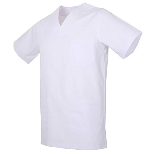 MISEMIYA - Casaca Unisex Cuello Pico Mangas Cortas Uniforme Laboral CLINICA Hospital Limpieza Veterinaria SANIDAD Médico Enferme - Ref.817 - M, Blanco