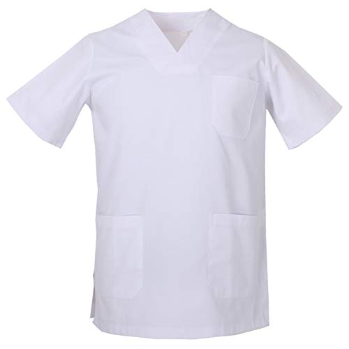 MISEMIYA - Casaca Unisex Cuello Pico Mangas Cortas Uniforme Laboral CLINICA Hospital Limpieza Veterinaria SANIDAD Médico Enferme - Ref.817 - M, Blanco