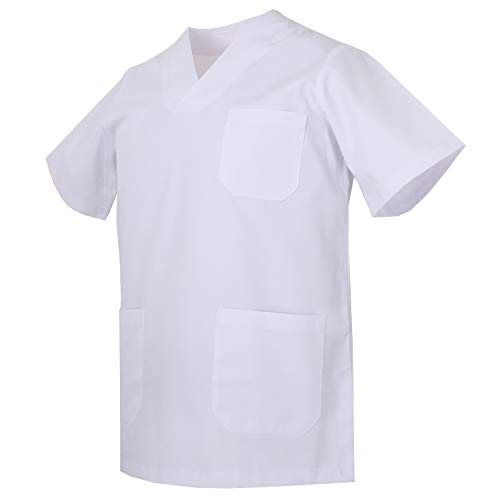 MISEMIYA - Casaca Unisex Cuello Pico Mangas Cortas Uniforme Laboral CLINICA Hospital Limpieza Veterinaria SANIDAD Médico Enferme - Ref.817 - M, Blanco