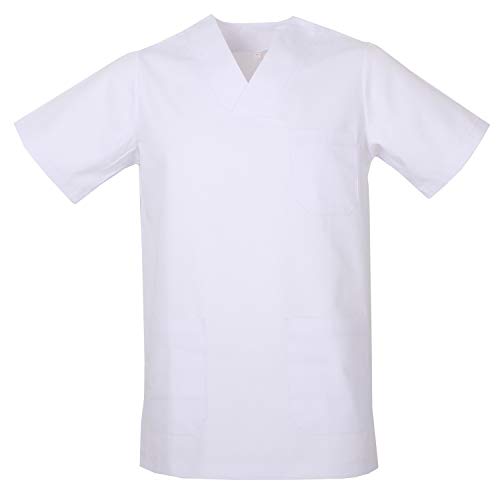 MISEMIYA - Casaca Unisex Cuello Pico Mangas Cortas Uniforme Laboral CLINICA Hospital Limpieza Veterinaria SANIDAD Médico Enferme - Ref.817 - M, Blanco