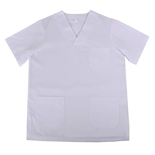 MISEMIYA - Casaca Unisex Cuello Pico Mangas Cortas Uniforme Laboral CLINICA Hospital Limpieza Veterinaria SANIDAD Médico Enferme - Ref.817 - M, Blanco