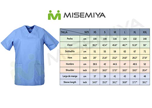 MISEMIYA - Casaca Unisex Cuello Pico Mangas Cortas Uniforme Laboral CLINICA Hospital Limpieza Veterinaria SANIDAD Médico Enferme - Ref.817 - M, Celeste