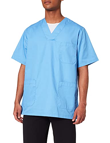 MISEMIYA - Casaca Unisex Cuello Pico Mangas Cortas Uniforme Laboral CLINICA Hospital Limpieza Veterinaria SANIDAD Médico Enferme - Ref.817 - M, Celeste