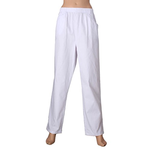 MISEMIYA - PANTALÓN Unisex Cintura ELÁSTICA Uniforme Laboral MÉDICO Enfermera Hospital Limpieza Veterinaria SANIDAD HOSTELERÍA- Ref.8312 - Large, Blanco