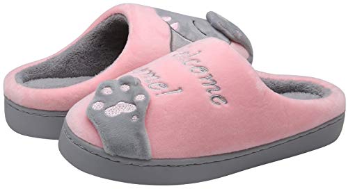 Mishansha Hombre Mujer Zapatillas de Casa para Invierno Otoño, con Forro de Felpa y Suela Dura, Cómodas/Blanditas/Mulliditas y Calentitas(048 Rosado, 39/40 EU - Tamaño del Fabricante: 40/41 CN)