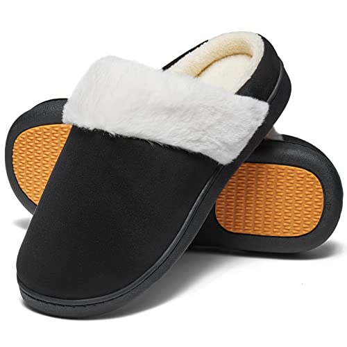 Mishansha Pantuflas Hombre Cálido Pantuflas Invierno Casa Zapatillas Felpa Zapatos para Mujer Negro 41 EU